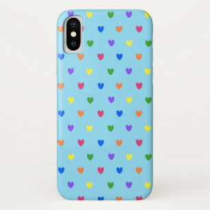 Funda Para iPhone X Corazones de lunares de arcoíris sobre azul bebé