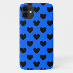 Funda Para iPhone 11 Corazones de lunares negros sobre azul