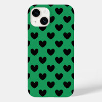 Corazones de lunares negros sobre verde Kelly