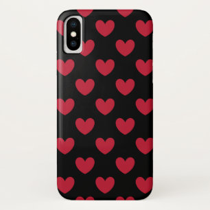 Funda Para iPhone X Corazones de lunares rojos sobre negro