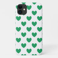 Corazones de lunares verde kelly sobre blanco