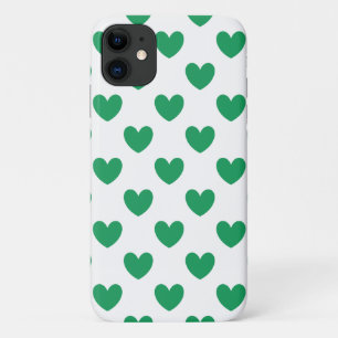 Funda Para iPhone 11 Corazones de lunares verde kelly sobre blanco