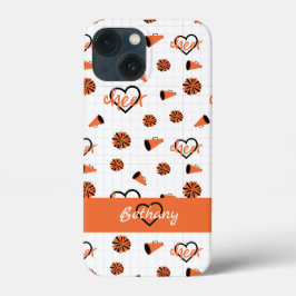 Funda Para iPhone 13 Mini Corazones de naranja Cheer, Pom Poms, Patrón Megap