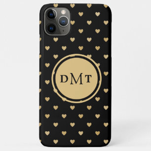 Funda Para iPhone 11 Pro Max Corazones de oro en monogramado negro