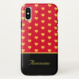 Funda Para iPhone X Corazones de oro sobre rojo y caligrafía sobre neg