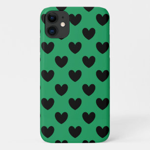 Funda Para iPhone 11 Corazones de polka negra en Kelly Green