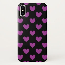 Funda Para iPhone X Corazones de polka púrpura en negro