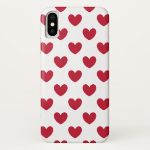 Funda Para iPhone X Corazones de polka roja en blanco
