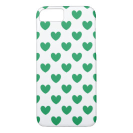 Funda Para iPhone 8/7 Corazones de polka verde de Kelly en blanco