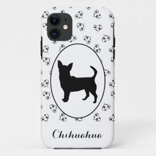Funda Para iPhone 11 Corazones de silueta de Chihuahua y pinturas de pa