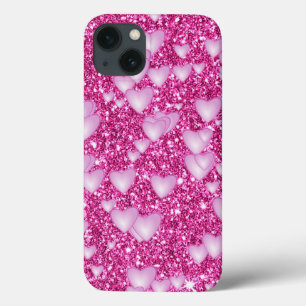 Funda Para iPhone 13 Corazones en la impresión de purpurina esparcido,