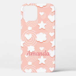 Funda Para iPhone 12 Corazones, estrellas y remolinos de brisa rosada