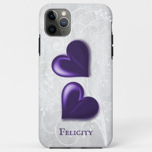 Funda Para iPhone 11 Pro Max Corazones morados personalizados