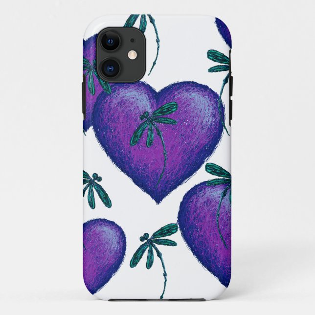 Funda De Case-Mate Para iPhone Corazones morados y libélulas (Reverso)