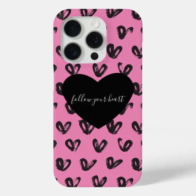 Funda De Case-Mate Para iPhone Corazones negros rosados (Reverso )