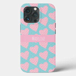 Funda Para iPhone 13 Pro Corazones Patrón Dibujado a Mano Día de San Valent