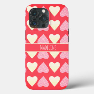 Funda Para iPhone 13 Pro Corazones Patrón Dibujado a Mano Día de San Valent