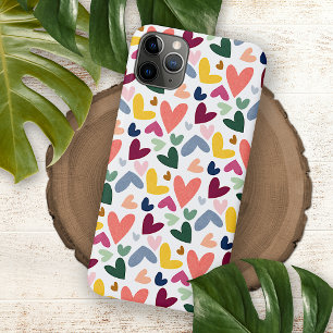 Funda Para iPhone 11 Pro Max Corazones Patrón Naranja Verde Menta Rosa Azul Púr