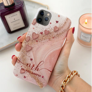 Funda Para iPhone 11 Pro Max corazones purpurinas de oro rosa suave