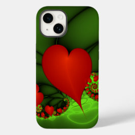 Funda Para iPhone 14 De Case-Mate Corazones rojos animan el arte fractal verde moder