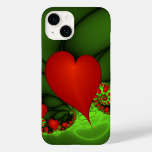 Funda Para iPhone 14 De Case-Mate Corazones rojos animan el arte fractal verde moder