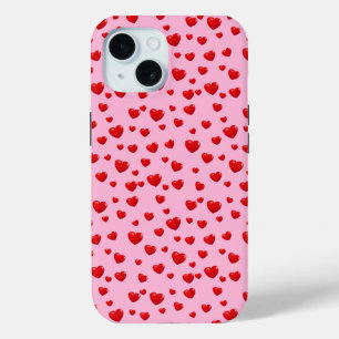 Funda Para iPhone 15 Corazones Rojos dispersos En Rosa