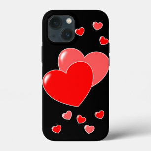 Funda Para iPhone 13 Mini Corazones rojos en negro - lindo 