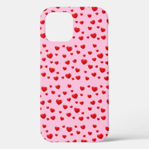 Funda Para iPhone 12 Pro corazones rojos en rosa