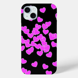 Funda Para iPhone 15 Mini Corazones rosados en la cubierta del iPhone negro