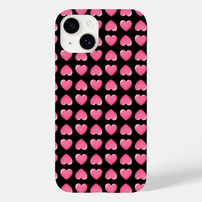 Funda De Case-Mate Para iPhone Corazones rosados en negro (Reverso )