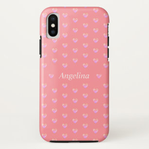 Funda Para iPhone X Corazones rosados lindos sobre rosa coral