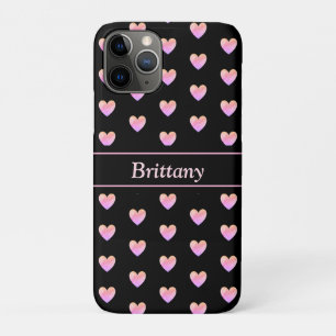 Funda Para iPhone 11 Pro Corazones rosados modernos sobre negro