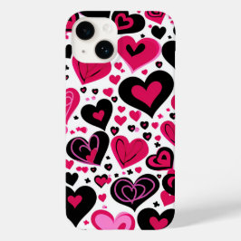 Funda Para iPhone 14 De Case-Mate Corazones rosados y negros