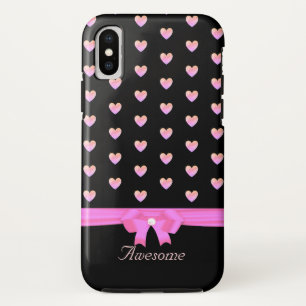 Funda Para iPhone X Corazones rosas, cinta y caligrafía sobre negro