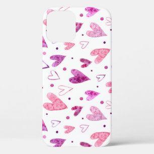 Funda Para iPhone 12 Corazones rosas y puntos de polka: Delicia románti