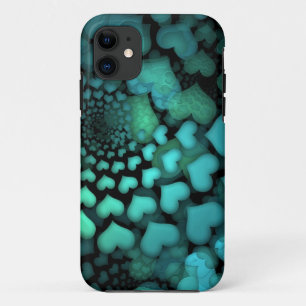 Funda Para iPhone 11 Corazones Turbulentos de Turquesa Arte Fractal