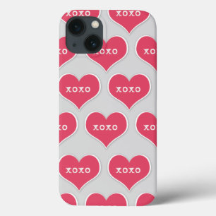 Funda Para iPhone 13 Corazones XOXO rosados con fondo de color cambiabl