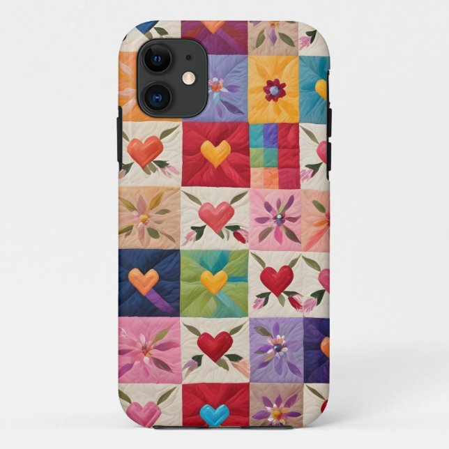 Funda De Case-Mate Para iPhone Corazones y colchas floridas (Reverso)