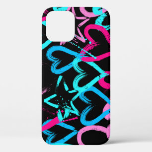 Funda Para iPhone 12 Corazones y estrellas brillantes, patrón sin fisur