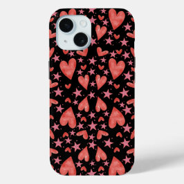 Funda Para iPhone 15 Corazones y Estrellas Rosas de Moda para San Valen