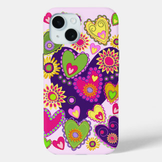 Funda Para iPhone 15 Corazones y flores cortas