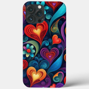 Funda Para iPhone 13 Pro Max Corazones y flores multicolores