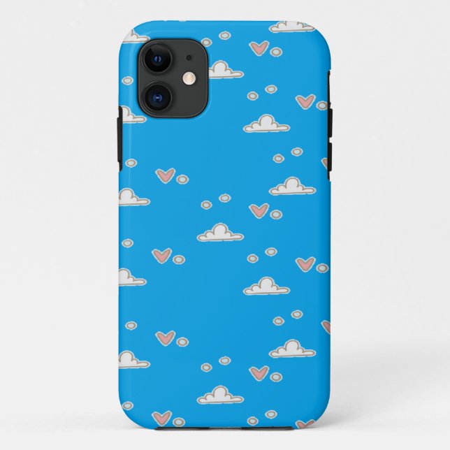 Funda De Case-Mate Para iPhone Corazones y nubes en azul (Reverso)