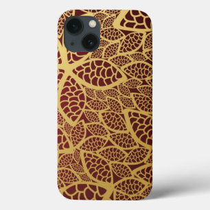 Funda Para iPhone 13 Cordón de oro de la hoja en fondo rojo