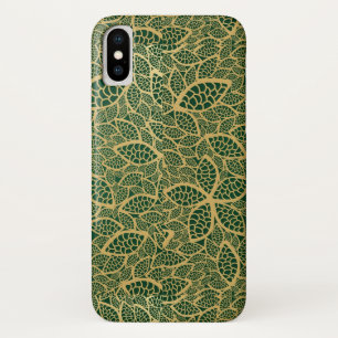Funda Para iPhone X Cordón de oro de la hoja en fondo verde