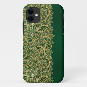 Funda Para iPhone 11 Cordón de oro de la hoja en fondo verde