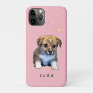 Funda Para iPhone 11 Pro Corgi cachorro cachorro perro y corazón en rosa