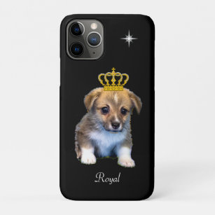 Funda Para iPhone 11 Pro Corgi cachorro perro y corona real en negro
