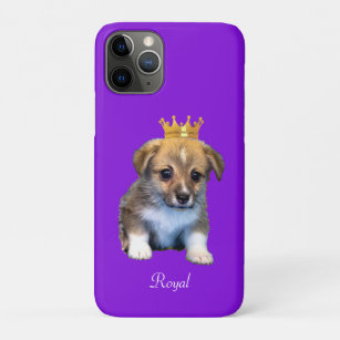 Funda Para iPhone 11 Pro Corgi cachorro perro y corona real en violeta