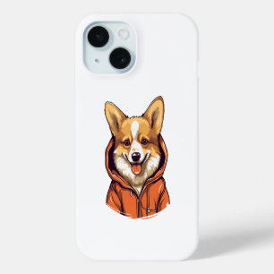 Funda Para iPhone 15 Corgi Divertido con Sudadera